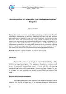 Journal of Identity and Migration Studies Volume 5, number 2, 2011 The Concept of the Self in Explaining Post-1989 Bulgarian Physicians’ Emigration