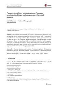 Monatsh Math:203–233 DOIs00605Parametric nonlinear nonhomogeneous Neumann equations involving a nonhomogeneous differential operator