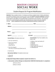 Boston College Graduate School of Social Work - MSW Program Modification Request Form 2015