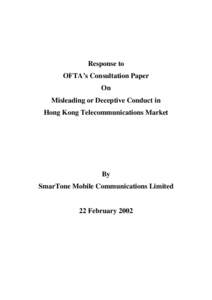 Response to OFTA’s Consultation Paper On Misleading or Deceptive Conduct in Hong Kong Telecommunications Market