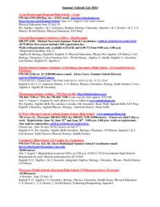 Summer Schools List 2014 Acton Boxborough Regional High School – Acton[removed] ($50 Reg. fee + $210) email: [removed] http://ab.mec.edu/SummerSchool June 23 – August 1 (six week course) Physical Educ
