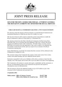 JOINT PRESS RELEASE SENATOR THE HON. GEORGE BRANDIS QC, ATTORNEY-GENERAL THE HON KEVIN ANDREWS MP, MINISTER FOR SOCIAL SERVICES ________________________________________________________________________________  CHILD ABUS