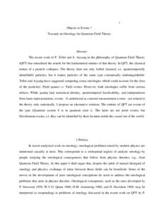 1  Objects or Events ? Towards an Ontology for Quantum Field Theory  Abstract