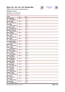 Open, 35+, 40+, 45+, 50+ Female 8km NSW Cross Country Championships Willandra, Nowra Saturday, 21 June 2014 Splits and lap times report