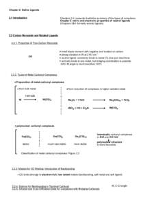 Chapter 2: Dative Ligands 2.1 Introduction Chapters 2-4: presents illustrative summary of the types of complexes Chapter 2: steric and electronic properties of neutral ligands (Chapters 3&4: formally anionic ligands)