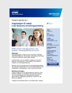 Tirsdag 30. septemberInspirasjon til vekst Lean Business forretningsutvikling STED: Haugesund