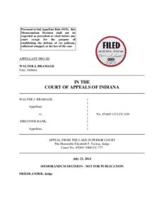 Pursuant to Ind.Appellate Rule 65(D), this Memorandum Decision shall not be regarded as precedent or cited before any court except for the purpose of establishing the defense of res judicata, collateral estoppel, or the 