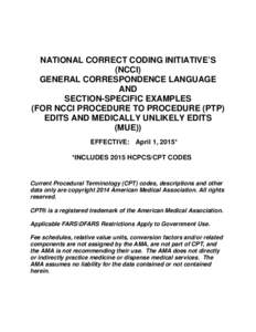 Healthcare Common Procedure Coding System / Current Procedural Terminology / National Correct Coding Initiative / American Medical Association / Anesthesia / HCPCS Level 2 / Medicine / Health / Medically Unlikely Edit