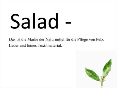 Salad Das ist die Marke der Naturmittel für die Pflege von Pelz, Leder und feines Textilmaterial. Die Zusammensetzung der Produkte Seifenwurzel