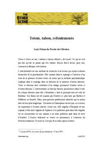 Totem, tabou, refoulements Luiz Eduardo Prado de Oliveira