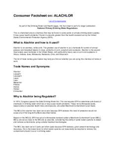 Chemistry / Endocrine disruptors / Ethers / Alachlor / Maximum Contaminant Level / Safe Drinking Water Act / Water / Drinking water / Environment / Water supply and sanitation in the United States / Herbicides / Organochlorides