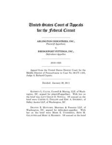 United States Court of Appeals for the Federal Circuit __________________________ ARLINGTON INDUSTRIES, INC., Plaintiff-Appellant, v.