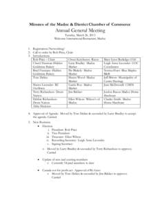 Minutes of the Madoc & District Chamber of Commerce  Annual General Meeting Tuesday, March 26, 2013 Welcome International Restaurant, Madoc 1. Registration/Networking!