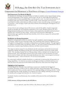 H.R.5644, the END BIG OIL TAX SUBSIDIES ACT Congressman Earl Blumenauer ■  Third District of Oregon