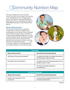 Community Nutrition Map The map is designed as a set of concentric circles. The center circle is “Home”, the next ring