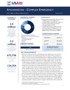 AFGHANISTAN - COMPLEX EMERGENCY FACT SHEET #3, FISCAL YEAR (FY[removed]J UNE 27, 2014  NUMBERS