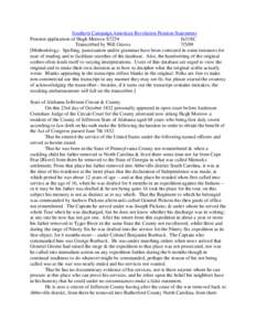 Southern Campaign American Revolution Pension Statements Pension application of Hugh Morrow S7254 fn31SC Transcribed by Will Graves[removed]Methodology: Spelling, punctuation and/or grammar have been corrected in some in