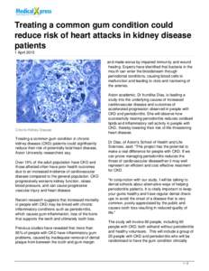 Treating a common gum condition could reduce risk of heart attacks in kidney disease patients