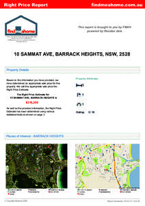 Right Price Report  findmeahome.com.au This report is brought to you by FMAH powered by Residex data
