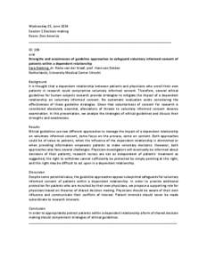 Wednesday 25, June 2014 Session 1 Decision making Room: Don Americo _____________________________________________________________________________ ID: 198 oral