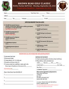 BROWN BEAR GOLF CLASSIC Shelter Harbor Golf Club - Monday, September 28, 2015 Registration Deadline - September 14, 2015 Name: ________________________________________ Class/Parent Year: ___________ Phone:_______________