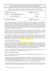 DECISION SUMMARY ISSUED BY THE INFORMATION COMMISSIONER (WA)  Decision title and citation: Re Post Newspapers Pty Ltd and City of NedlandsWAICmr 20 COMPLAINT No: F0781999 PARTIES: