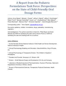 A Report from the Pediatric Formulations Task Force: Perspectives on the State of Child-Friendly OralDosage Forms