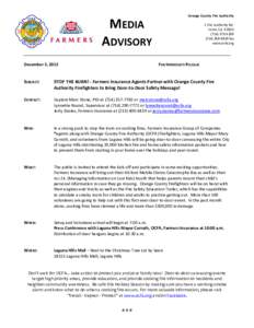 Orange County Fire Authority  MEDIA ADVISORY December 3, 2012