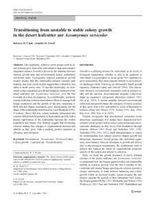 Behav Ecol Sociobiol DOIs00265ORIGINAL PAPER  Transitioning from unstable to stable colony growth