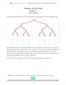 WWW.C E M C .U WAT E R LO O.C A | T h e C E N T R E fo r E D U C AT I O N i n M AT H E M AT I C S a n d CO M P U T I N G  Problem of the Week Problem C Tree Travel Your friend writes down all of the integers starting fro