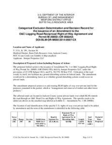 O&C Logging Road Reciprocal Right-of-Way Agreement and Permit