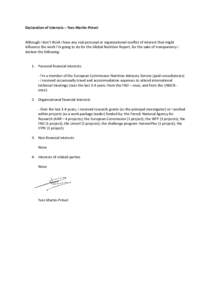 Declaration of interests – Yves Martin-Prével  Although I don’t think I have any real personal or organizational conflict of interest that might influence the work I’m going to do for the Global Nutrition Report, 