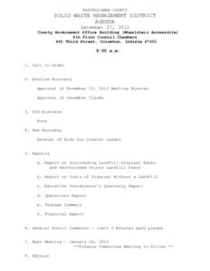 BARTHOLOMEW COUNTY  SOLID WASTE MANAGEMENT DISTRICT AGENDA December 27, 2012 County Government Office Building (Wheelchair Accessible)