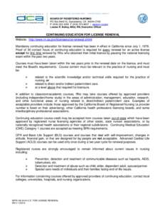 BUSINESS, CONSUMER SERVICES, AND HOUSING AGENCY • GOVERNOR EDMUND G. BROWN JR.  BOARD OF REGISTERED NURSING PO Box[removed], Sacramento, CA[removed]P[removed]F[removed] | www.rn.ca.gov Louise R. Bailey, M