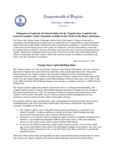 Delegation of Authority for Interim Rules for the Virginia State Capitol by the