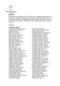 CONCELLO DE MUROS  (A Coruña) ANUNCIO Por Resolución da Alcaldía do 7 de abril de 2014, procedeuse á aprobación da