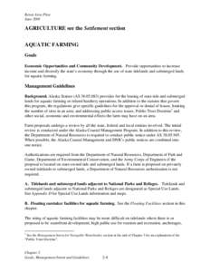 Kenai Area Plan June 2001 AGRICULTURE see the Settlement section AQUATIC FARMING Goals