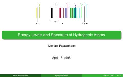 Energy Levels and Spectrum of Hydrogenic Atoms Michael Papasimeon April 16, 1998  Michael Papasimeon