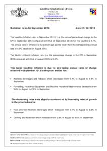 Central Statistical Office. P. O. Box 456 Mbabane, H100 [removed] http://www.swazistats.org.sz Tel: [removed]