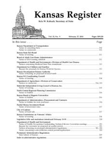 Kansas Register Kris W. Kobach, Secretary of State Vol. 33, No. 9  In this issue . . .