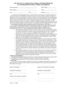 City of Green Cove Springs Waiver, Release, and Indemnification for
