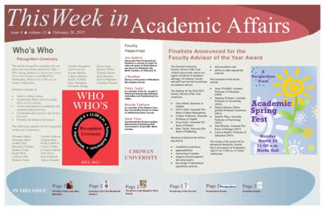ThisWeek inAcademic Affairs issue 6 volume 13  February 20, 2015
