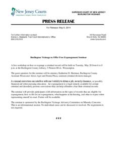 Burlington Vicinage to Offer Free Expungement Seminar