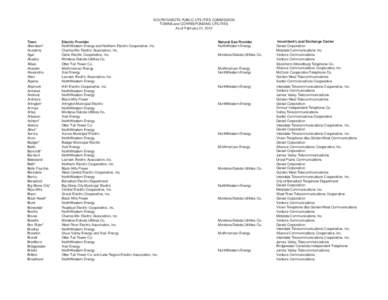 SOUTH DAKOTA PUBLIC UTILITIES COMMISSION TOWNS and CORRESPONDING UTILITIES As of February 21, 2012 Town Aberdeen*