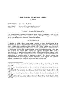 OPEN RECORDS AND MEETINGS OPINION 2014-O-22 DATE ISSUED:  November 26, 2014