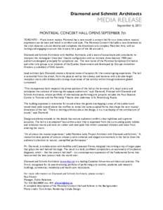 DSAI Media Release Montreal Concert Hall opens Sept 7.11