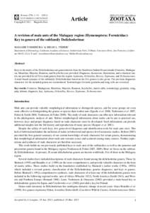 A revision of male ants of the Malagasy region (Hymenoptera: Formicidae): Key to genera of the subfamily Dolichoderinae