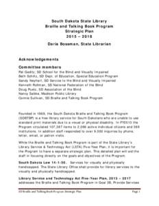 South Dakota State Library: Braille and Talking Book Program: Strategic Plan