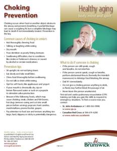 Choking Prevention Healthy aging  body, mind and spirit