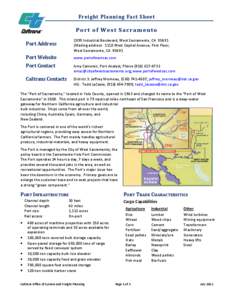 Freight Planning Fact Sheet  P o rt o f We st Sacrame nt o